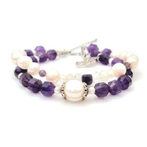 Amethyst & Pearl Double Bracelet