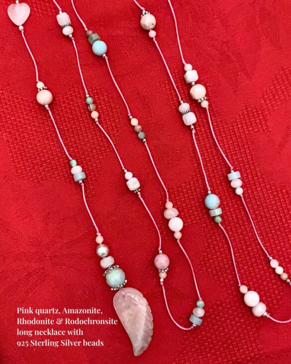 Personalized handmade jewellery - Pink Quartz & Amazonite long necklace