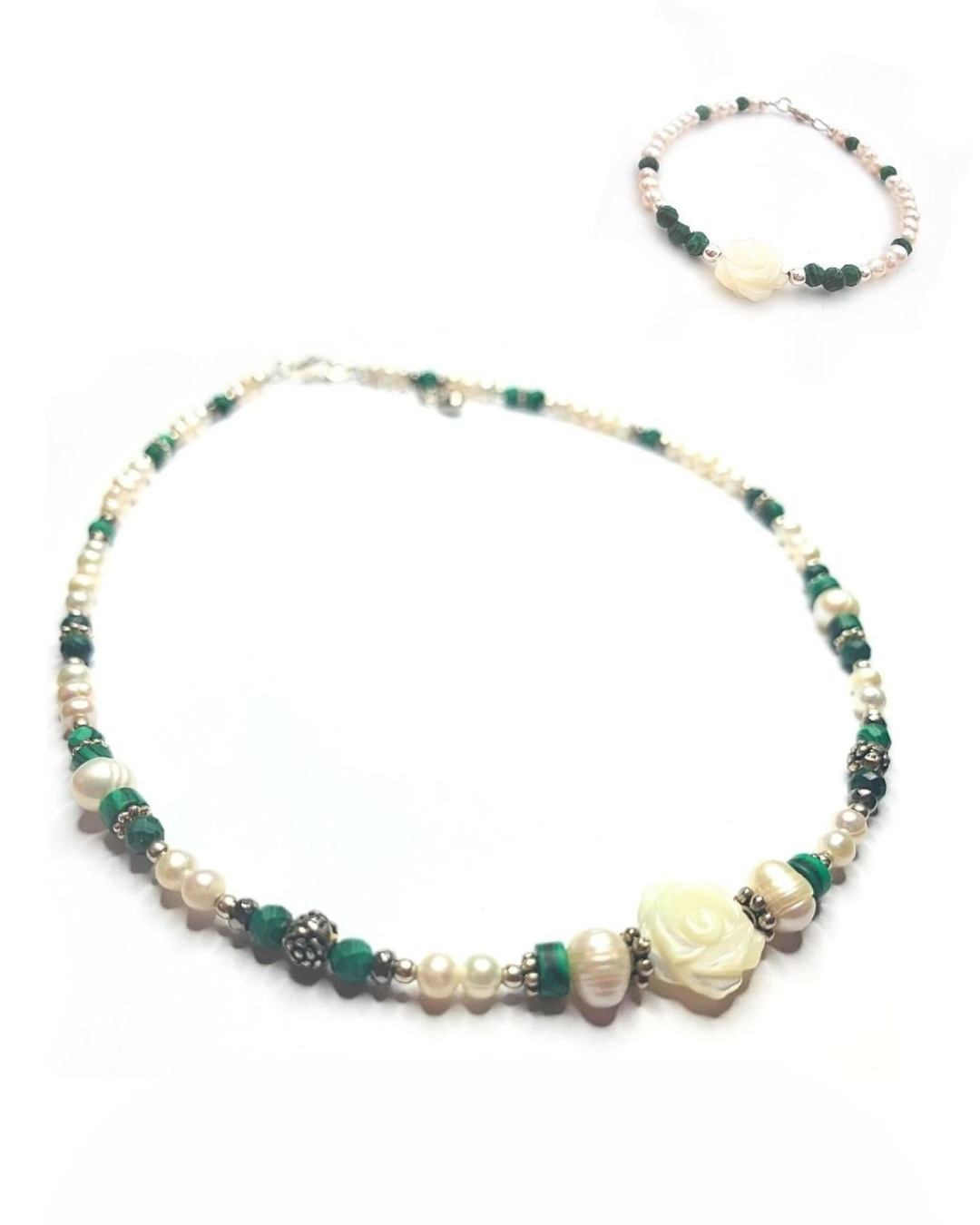 Pearl and Malachite Bespoke Jewelry Set